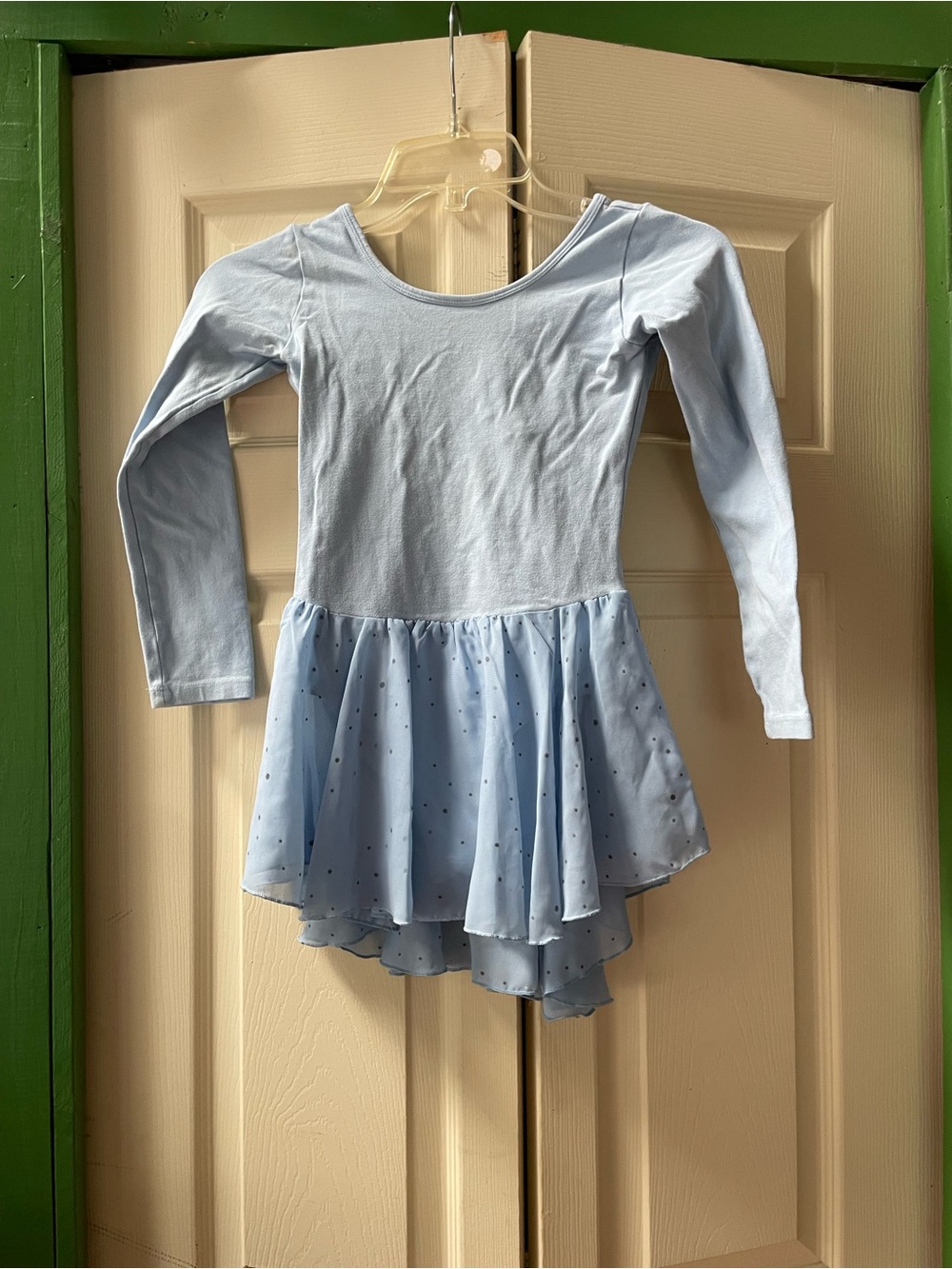 Girls' Light Blue Long Sleeve Dance Dress with Layered Skirt